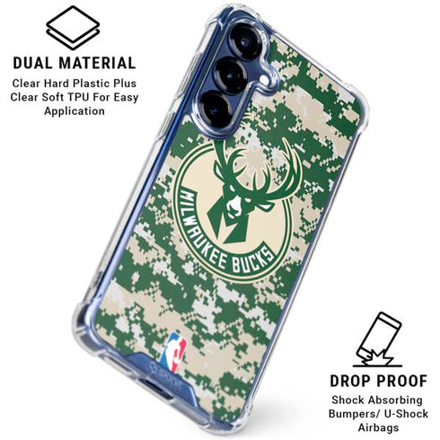 NBA Milwaukee Bucks Camo Digi Galaxy S25 Clear Case